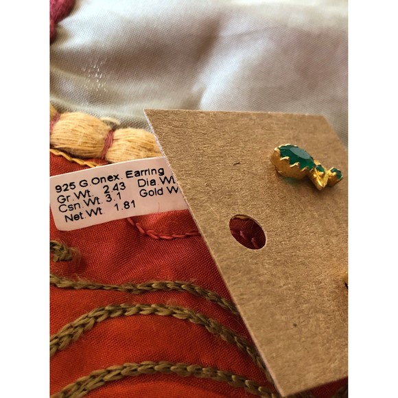 Green Onyx 24 KT Gold Over 925 Sterling Silver Post Fine Designer Jewelry - Picture 5 of 9